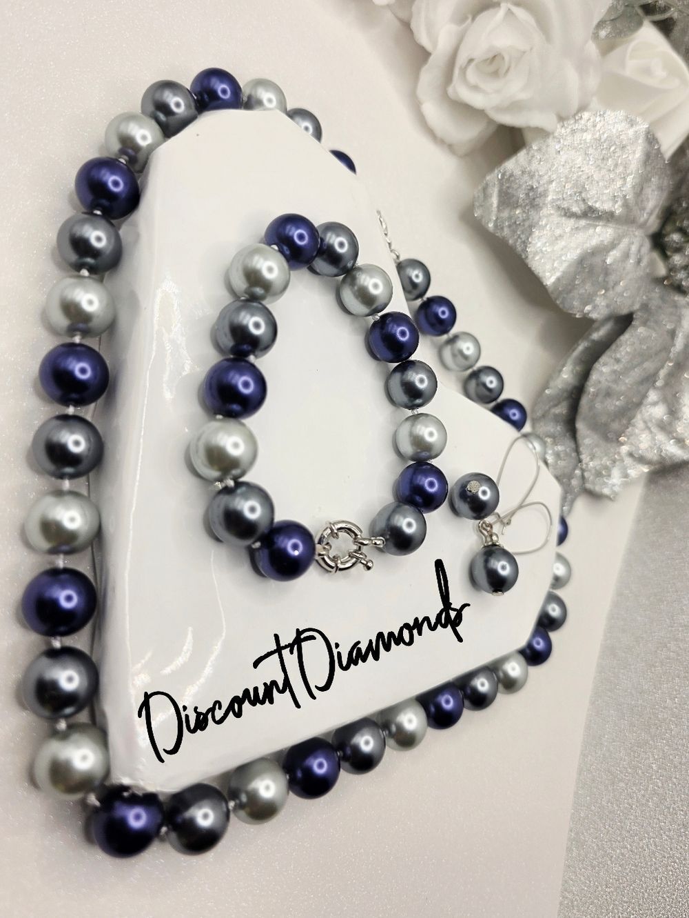 South Sea Shell Pearl 4 Pc Set 12 mm Three Color - Blue, Silver, Grey 925 Clasps